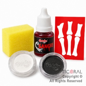 KIT MAQUILLAJE ARTISTICO MONSTRUOSO (616-06) NEGRO Y BLANCO (4 GR)+STENCIL+ESPONJA+SANGRE